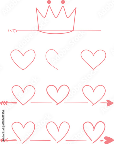 Obraz na płótnie Line shape marker underline, arrow, heart brush element set. Hand drawn sketch marker w salonie