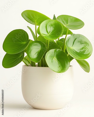 A vibrant, green potted plant with large round leaves, showcasing its natural beauty and elegance. Perfect for adding a touch of freshness to any indoor space or decor.