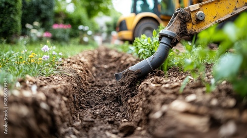 Wallpaper Mural Excavator digs a trench in garden soil Torontodigital.ca