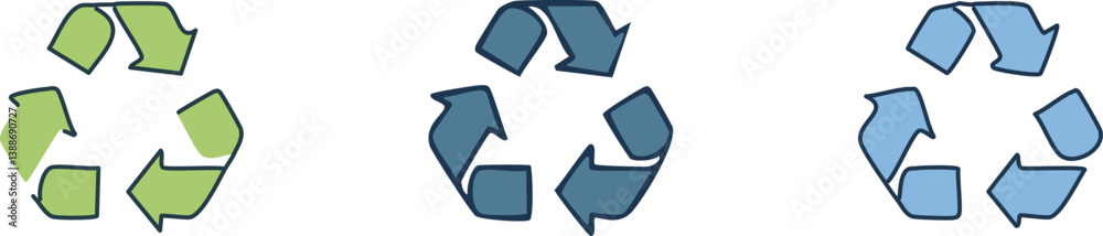 Recycle symbols. Recycling arrow icons. Reusing symbols. Recycling label.