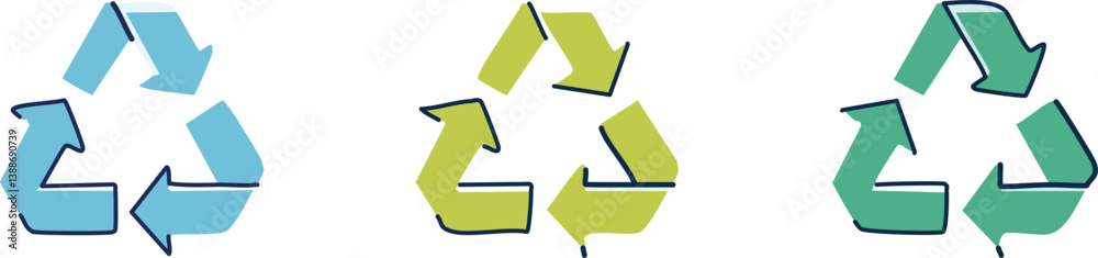 Recycle symbols. Recycling arrow icons. Reusing symbols. Recycling label.
