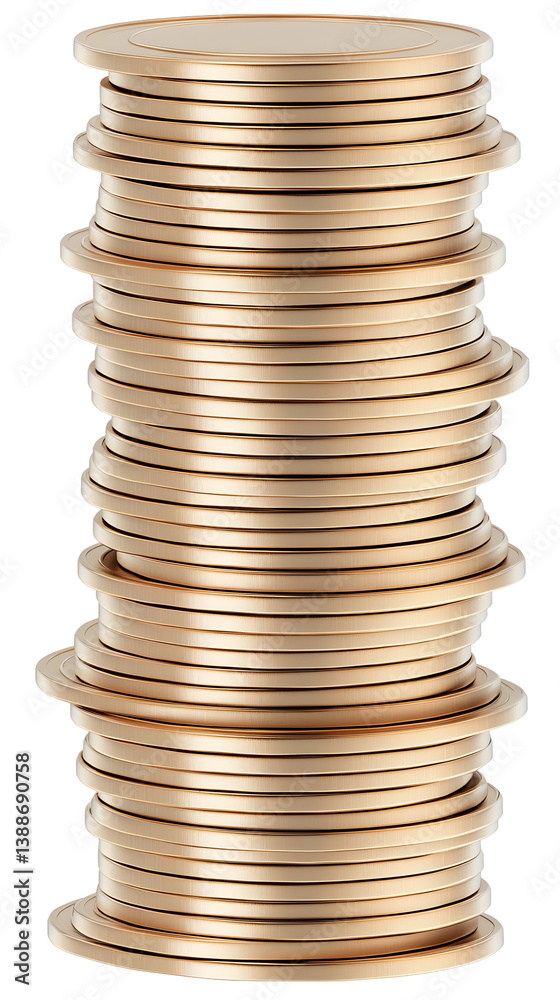 Isolated Gold Coins Stacked High On Transparent Background For Wealth Isolated Gold Coins Stacked High On Transparent Background For Wealth
