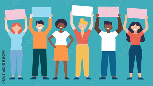 Community Support A diverse group of individuals holding up signs or banners with supportive messages for a startup symbolizing community backing and encouragement.