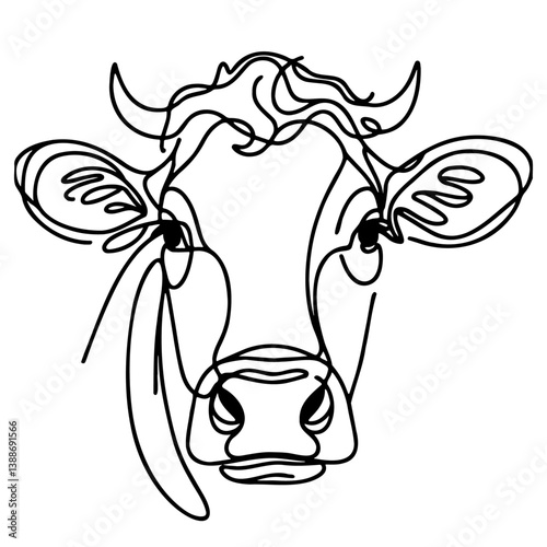 Dairy Cow Head Line Art.