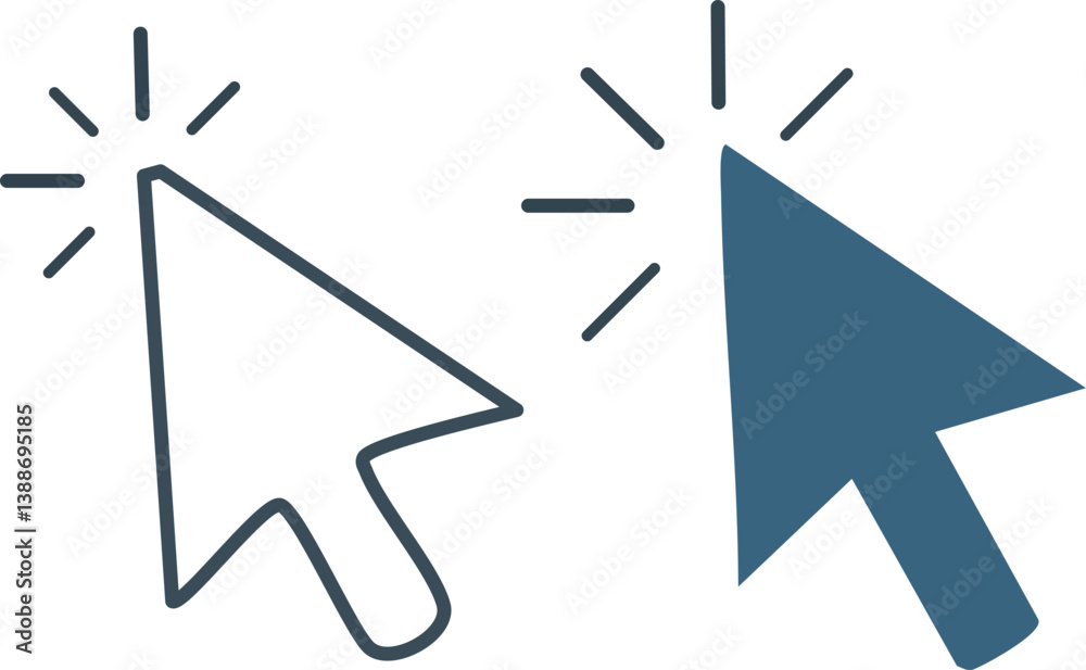 Computer mouse click cursor icon set. Hand and arrow pointer cursor -