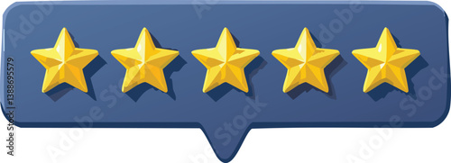 Obraz na płótnie Five star rating, positive feedback 3d style. Customer review with five metallic golden stars in speech w salonie