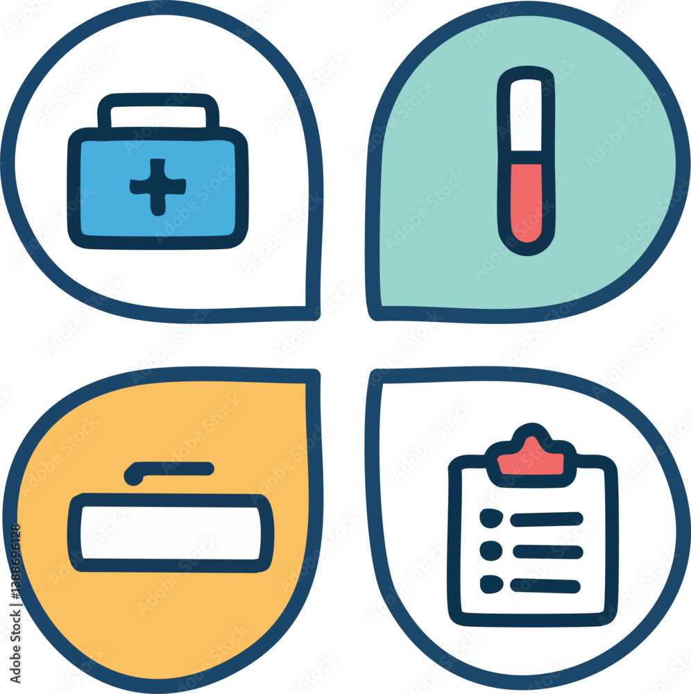 Medical editable stroke outline Icons set. Hospital, patient, medicine, pharmacy, nurse, prescription