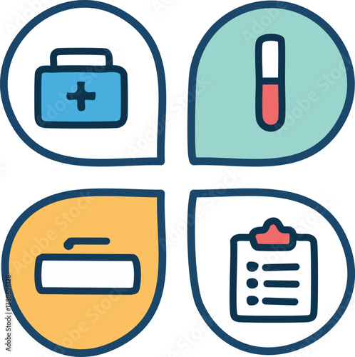 Obraz na płótnie Medical editable stroke outline Icons set. Hospital, patient, medicine, pharmacy, nurse, prescription w salonie
