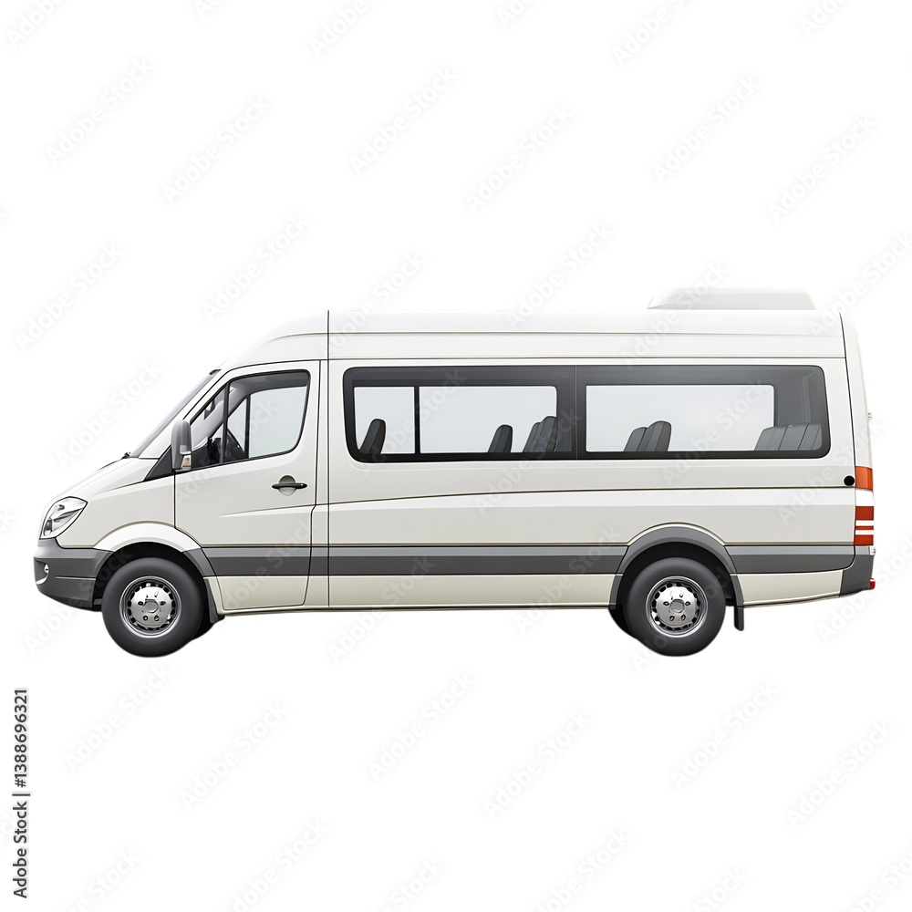 White Passenger Van with Tinted Windows Isolated on Transparent Background
