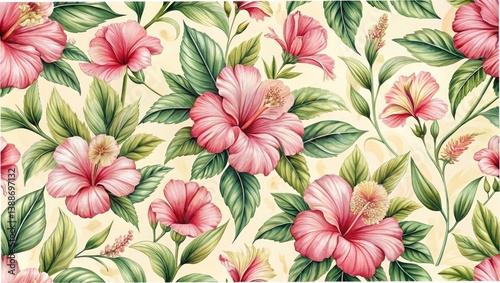 Vintage pink floral vector pattern offers seamless spring beauty