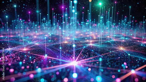 Neon fractal waves glow with bright, starry space light