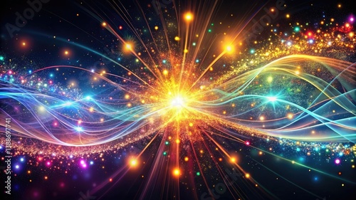 Bright fractal realms explode with star-like light, celebrating a new year's night sky