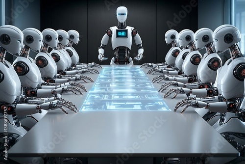 Wallpaper Mural White Robots in a Futuristic Conference Room Meeting Torontodigital.ca