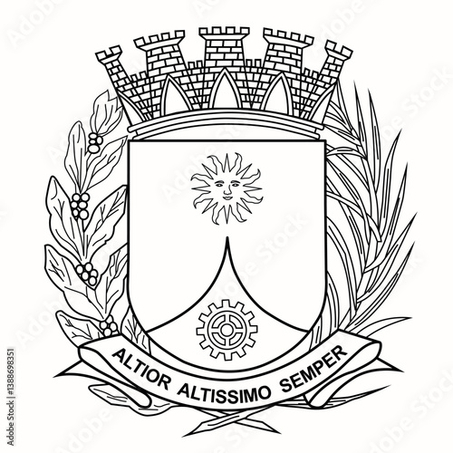 Coat of Arms of Araraquara, Sao Paulo, Brazil, line art, Flag background. Vector illustration photo