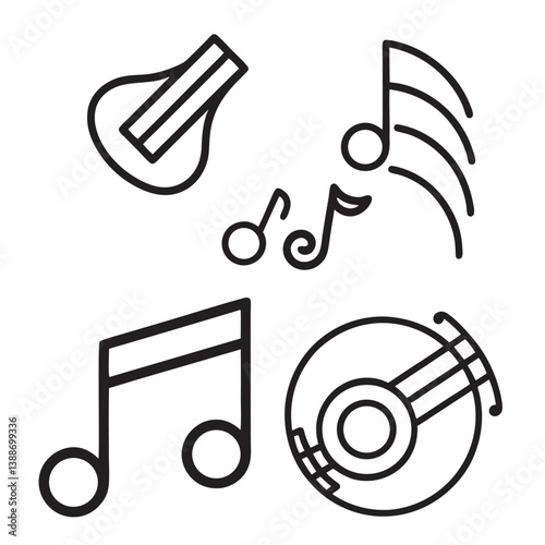 Vector music icon set is a design tool with artful music symbols in a web illustration