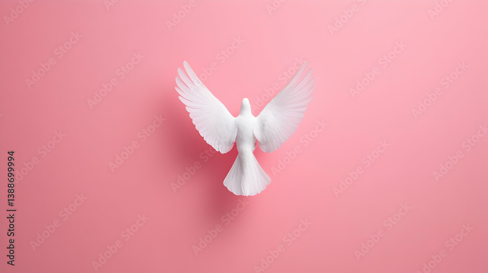 White Dove in Flight Against Pink Background White Dove in Flight Against Pink Background