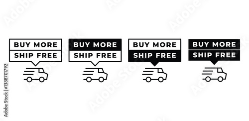 Buy More Ship Free Icons Black and White Delivery Truck Vector Design