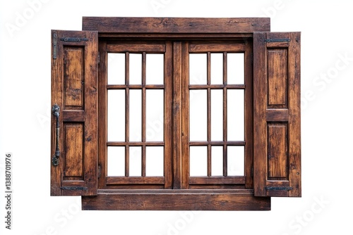 brown wooden window isolated on white background