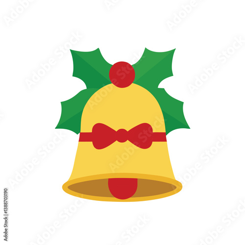 bell with holly cherry leaf, isolated on white background