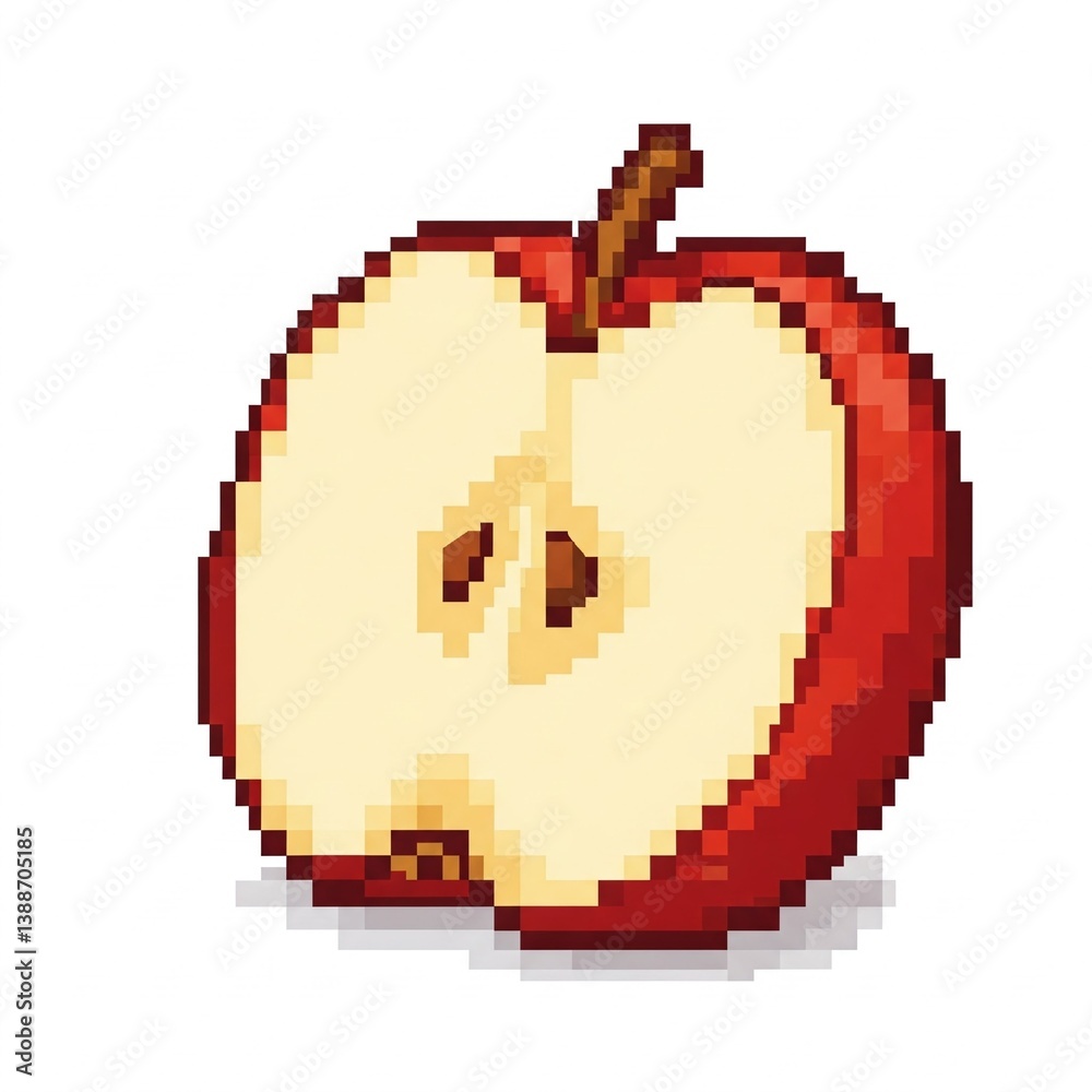 Obraz premium A halved apple. Pixel art style. White background.