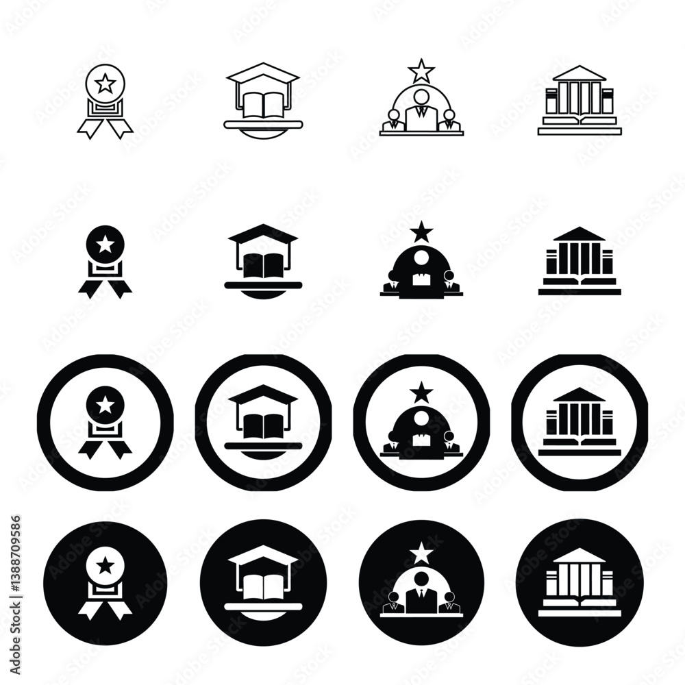 Icons for degrees, education, and learning environments