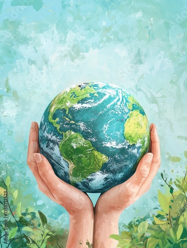 Hands Holding Globe Artistic Representation of Environmental Awareness and Sustainability