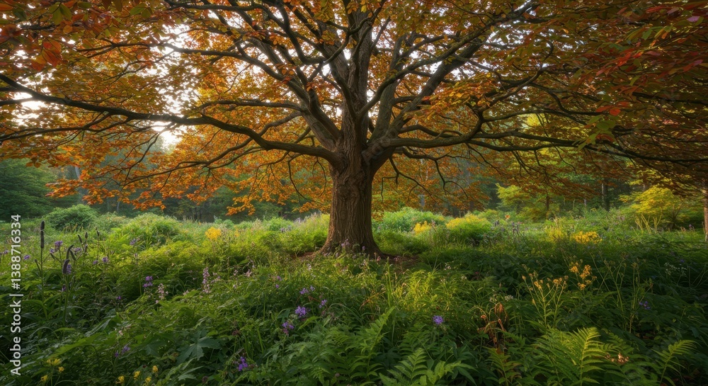 Majestic Autumn Tree in a Serene Meadow Landscape Photography Majestic Autumn Tree in a Serene Meadow Landscape Photography