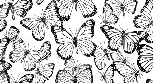 Set of contours of  monarch butterflies with different wings isolated on a white background. Vector silhouette of butterfly is perfect for patriot sticker, icon and decoration design