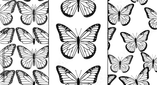 Set of contours of  monarch butterflies with different wings isolated on a white background. Vector silhouette of butterfly is perfect for patriot sticker, icon and decoration design
