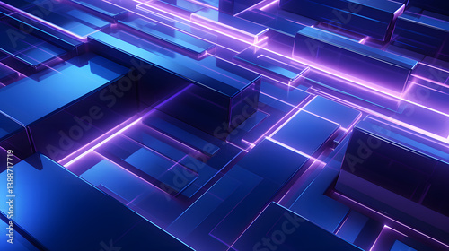 3d rendering of Blue and purple abstract geometric background. Scene for advertising, technology, showcase, banner, game, sport, cosmetic, business, metaverse. Sci-Fi Illustration. Product display