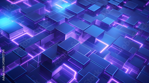 3d rendering of Blue and purple abstract geometric background. Scene for advertising, technology, showcase, banner, game, sport, cosmetic, business, metaverse. Sci-Fi Illustration. Product display