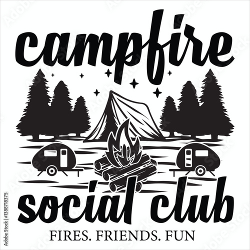 Campfire Social Club  Camping Summer Camper Outdoor T-shirt Design