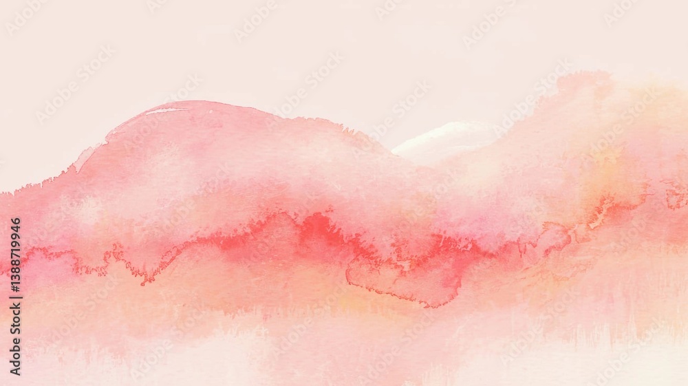 Fototapeta premium Minimalist watercolor texture with a gentle fusion of soft pink, peach, and light coral. The colors softly blend into each other, creating an abstract and calming aesthetic with a hand-painted effect