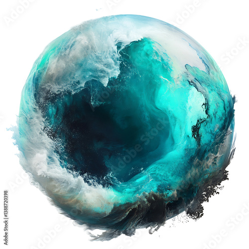 Abstract teal ocean planet swirls dynamically a captivating cool toned sphere. AI Generated