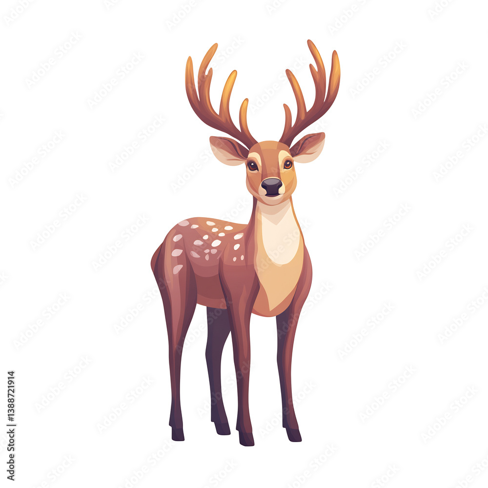 Fototapeta premium Majestic deer stands proudly warm brown hues detailed antlers against white background. AI Generated