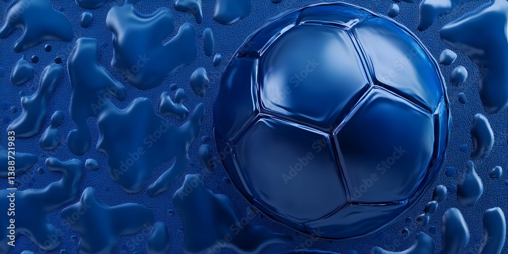 Naklejka premium Blue football shirt material with intricate mesh pattern in close-up view​ water drops on blue background