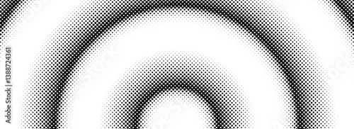 Halftone arch background. Radial comic semi circle wallpaper. Black and white dotted arc gradient. Fading rough dot hemisphere concept. Grungy pop art gradation backdrop. Vector