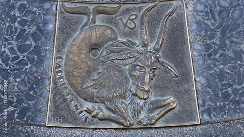 Capricornus bronze plaque, Hoover Dam, Arizona, Nevada, USA