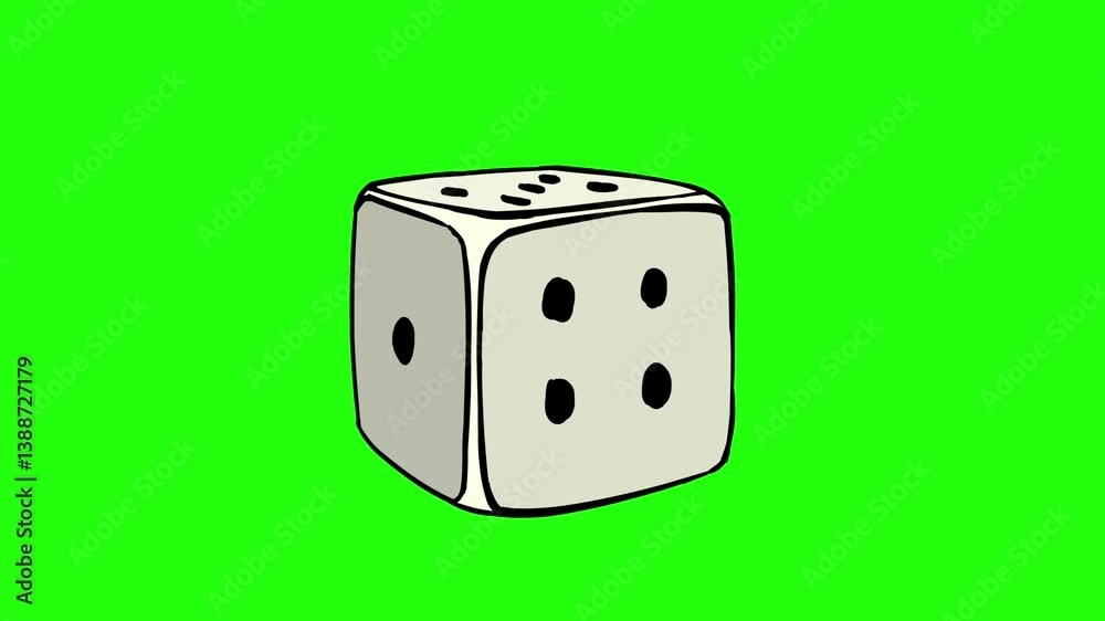 Hand-Drawn Rolling Dice Animation on Greenscreen - Isolated, Realistic, Slow Motion, Loopable, 4K Hand-Drawn Rolling Dice Animation on Greenscreen - Isolated, Realistic, Slow Motion, Loopable, 4K