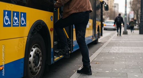 Wallpaper Mural Person Boarding a Public Bus with Accessibility Symbols, City Street Scene Torontodigital.ca
