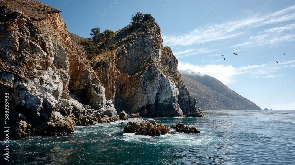 Naklejka premium Surrealism Cliff Dolphin Moment Offshore Authentic