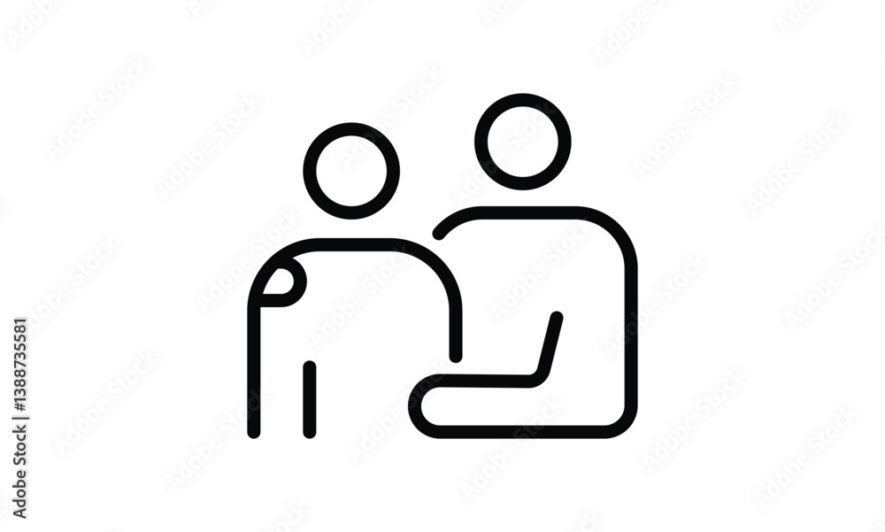 Man hugs another person outline icon. hug friendship, care, empathy and compassion. Vector EPS 10 Man hugs another person outline icon. hug friendship, care, empathy and compassion. Vector EPS 10