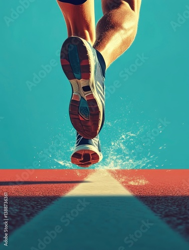 Runner's Feet Splash Water While Running Track in Athletic Shoes