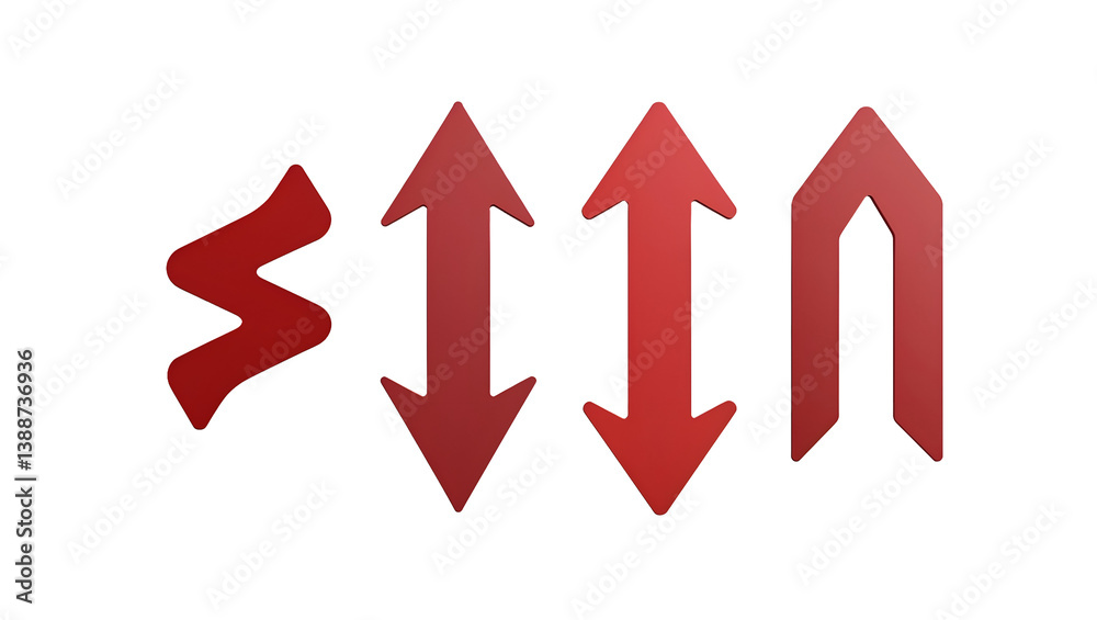 Assorted red arrows with sharp and curved tips, minimalistic direction indicators in a vector-inspired PNG set with transparency Assorted red arrows with sharp and curved tips, minimalistic direction indicators in a vector-inspired PNG set with transparency
