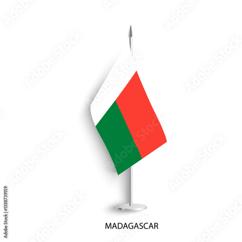 Madagascar table flag on light grey background. Madagascar  desk flag isolated on grey background	
