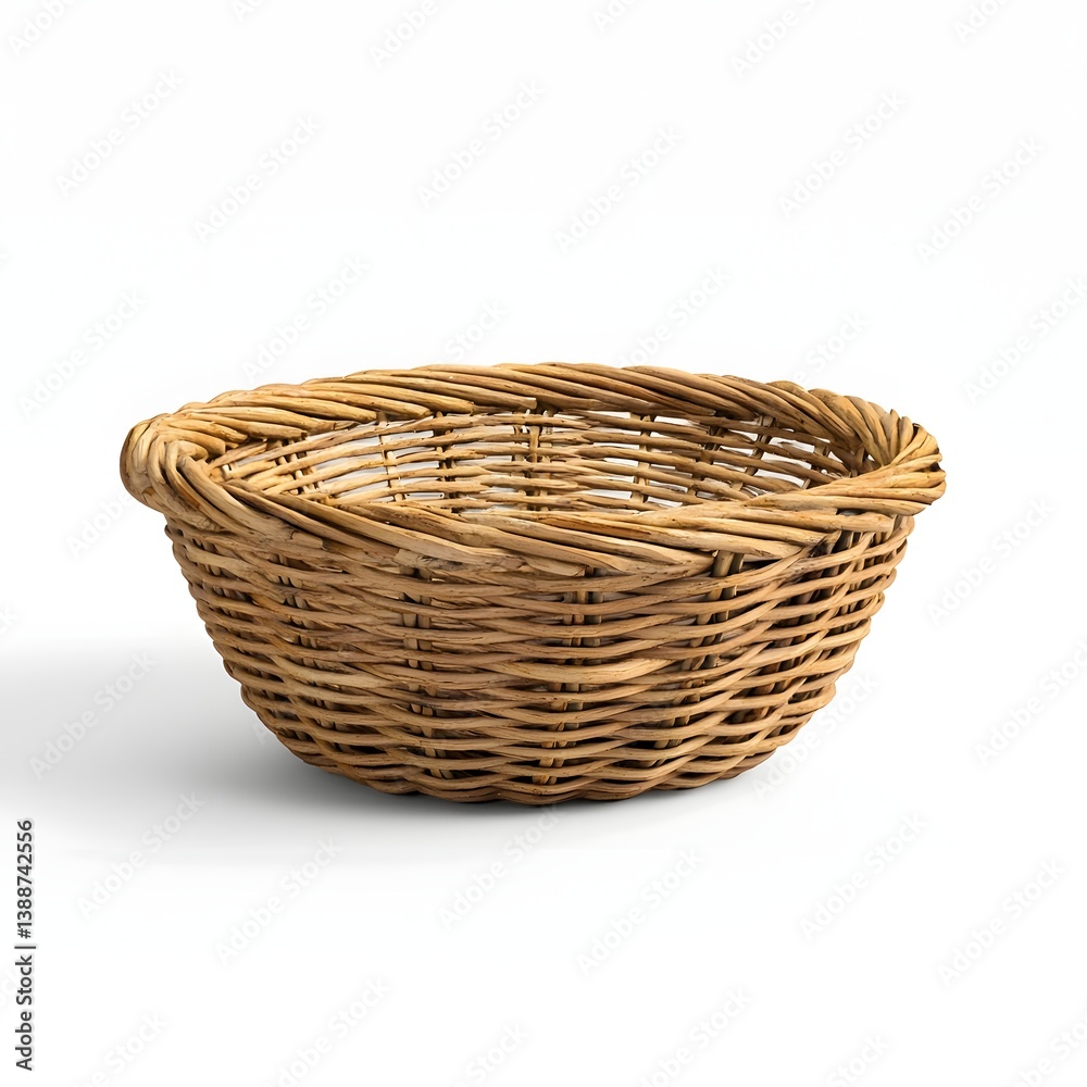 Handwoven wicker basket in a studio mockup setting Handwoven wicker basket in a studio mockup setting