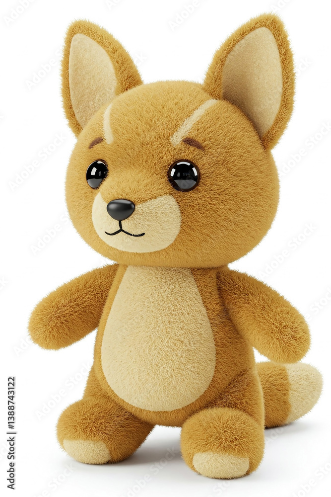 Fototapeta premium Animal world plush toy, 3d rendering on white background. Different zoo animals as cartoon characters. For toy shop poster, animated film, kids movie or online games reuse.
