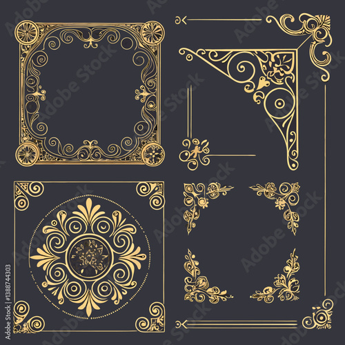 set of vintage gold frames and corners