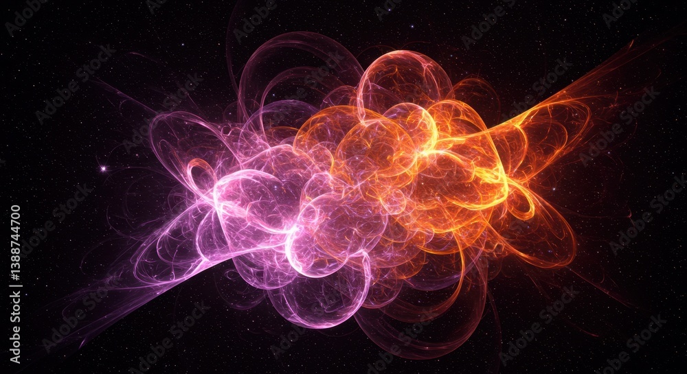 Obraz premium Abstract Cosmic Nebula: Glowing Plasma Clouds in a Dark Universe