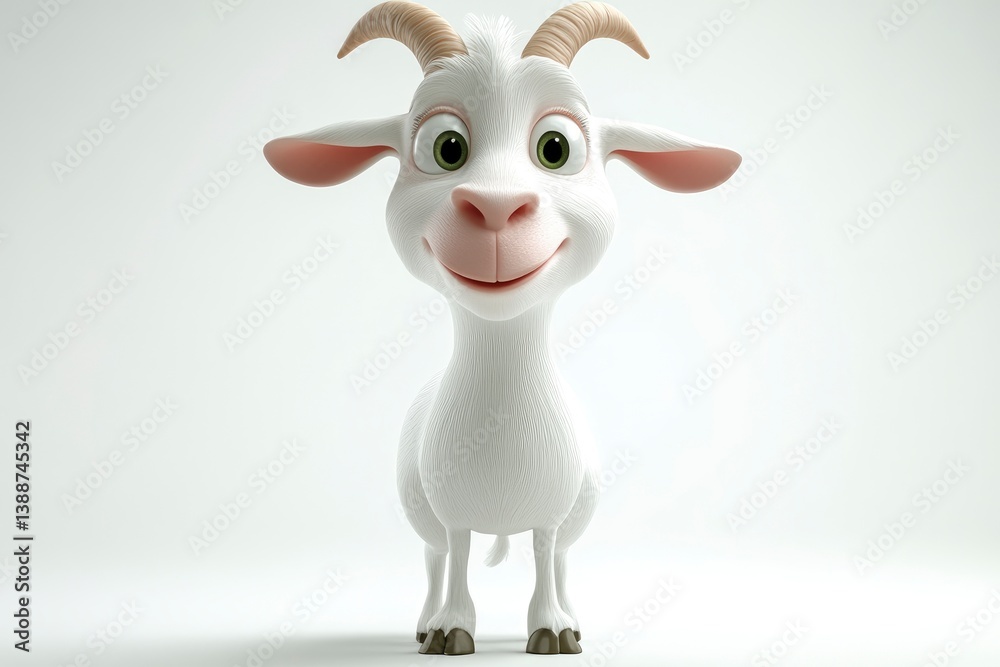 Cartoon Goat Character Smiling with Fur Texture in a Studio Shot Cartoon Goat Character Smiling with Fur Texture in a Studio Shot